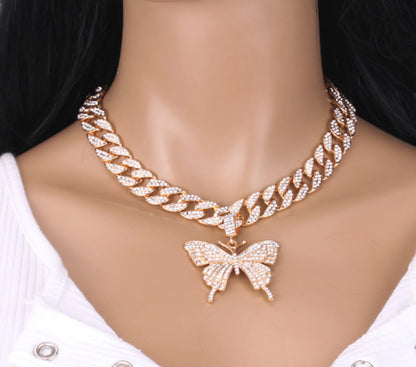 18K Gold/White Plated Butterfly Cuban Chain