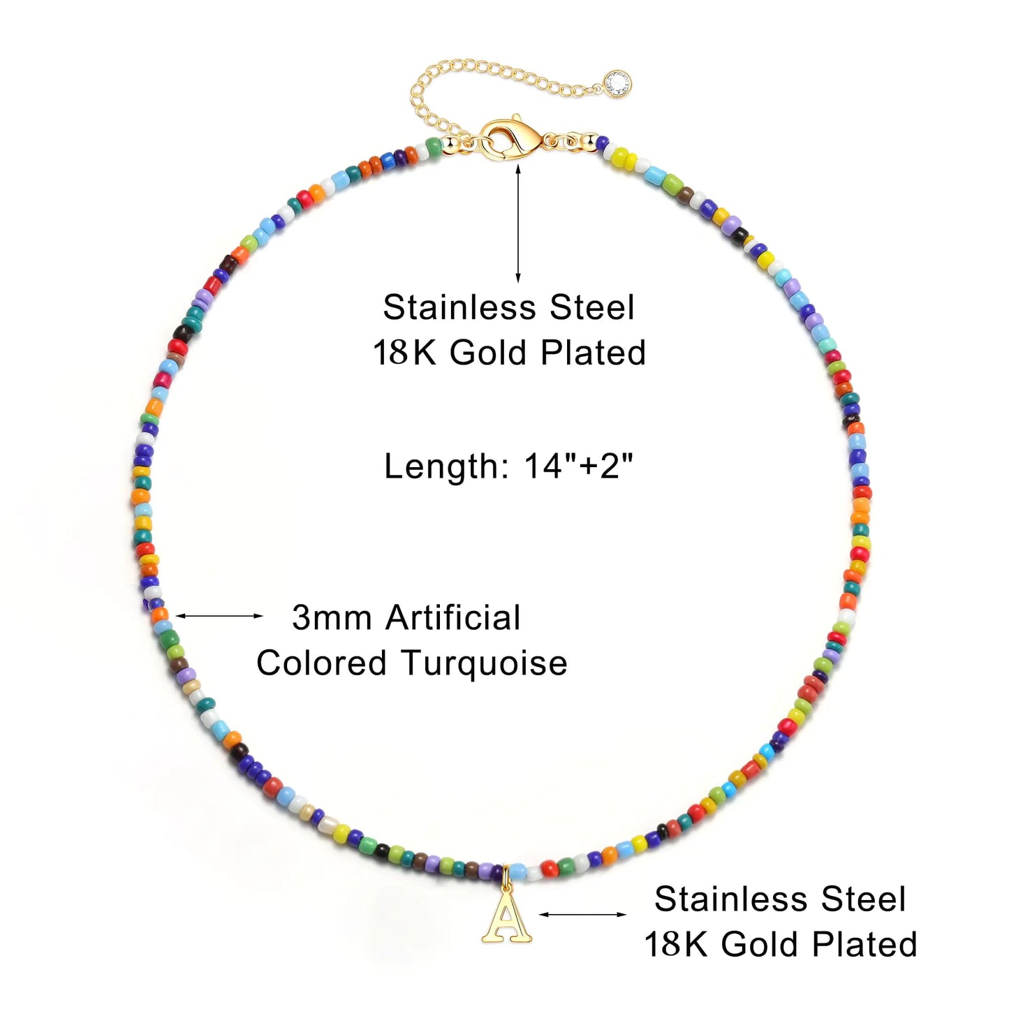 Yoosteel Colorful Beaded Initial Necklaces for Girls Women Gifts - Cute Beads Choker Necklace Bohemian Initial Necklace Jewelry for Girls Teen Girls Christmas Birthday Gifts for Girls Y Gold