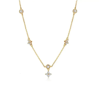 Zircon Inlaid Four-Leaf Flower Chain Necklace for Women, New Fashion Light Luxury and Attractive