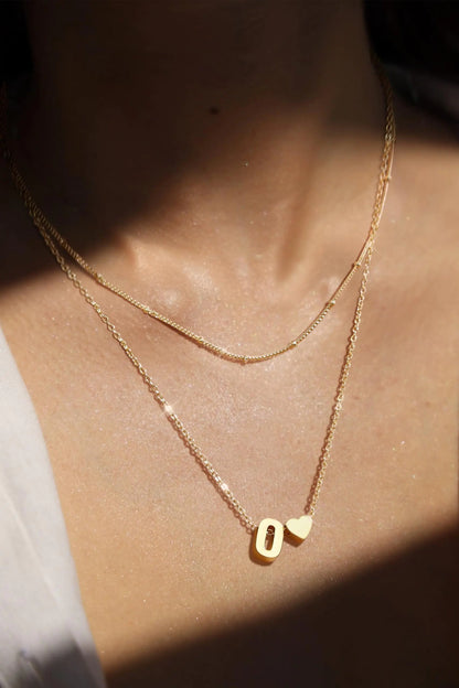 Krfy Gold Layered Initial Heart Necklace - Dainty 14K Gold Plated Tiny Letter Heart Personalized Monogram Name Necklaces for Women Trendy Gold Necklace Jewelry O