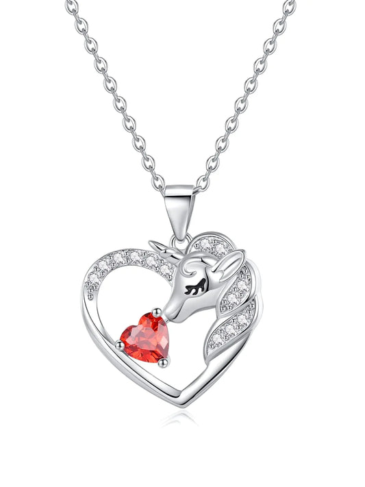 RAODA Unicorns Gifts for Girls Necklaces 18K White Gold Plated Unicorn Necklace for Teen Girls Unicorn Gifts 1CT Birthstone Necklace initial heart necklace for girls 4-6 girls birthstone jewelry for girls 6-8(01-January-Garnet)